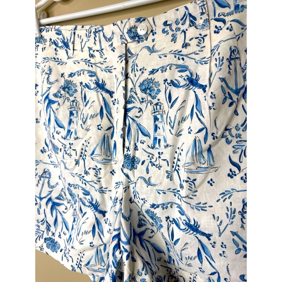Kiel James Patrick Nautical Chinoiserie Linen Blend Shorts Size 10 - Picture 3 of 6